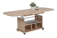 Hela Tische, Funktionscouchtisch Babsi, Holzwerkstoff melaminbeschichtet, Sonoma Eiche, höhenverstellbar 53-63cm, ausziehbar 107-157cm, auf Rollen