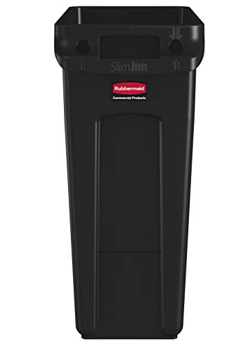 Rubbermaid Commercial Products Slim Jim Plastic Rectangular Trash/Garbage Can With Venting Channels, 16 Gallon, Black (1955959) #TOP1