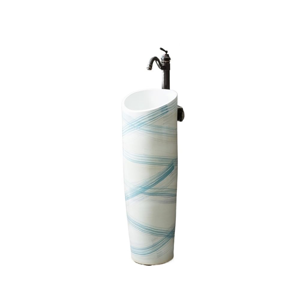 ASerZenith Modern Ceramic Bathroom Pedestal Sink With Faucet And Drain Kit Garden Integrated Wash Basin Bathroom Pedestal Sink