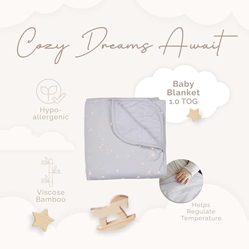 Image of 1.0 TOG Soft Baby Quilted Blanket - Lightweight and Breathable, Ideal for Newborns and Toddlers, 30 inch x 40 inch, Machine Washable, Fog with Stars