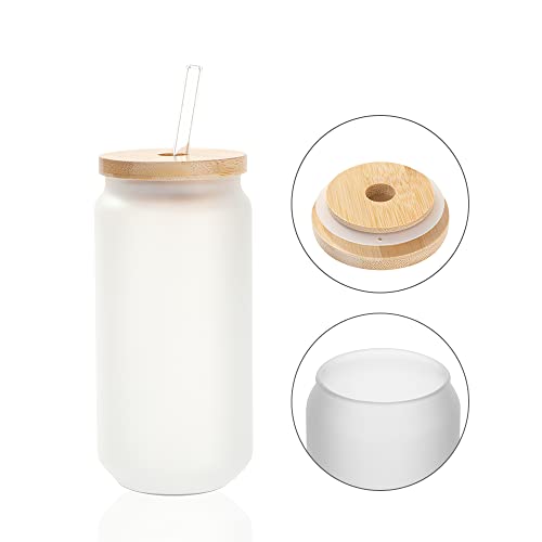 Image of PYD Life 6 Pack Sublimation Glass Cans Tumblers Cups Blanks Frosted 18 OZ | Glass Cups with Lid and Straw for Iced Coffee, Juice, Soda, Drinks, Beer, for Tumbler Heat Press Sublimation Oven Printing