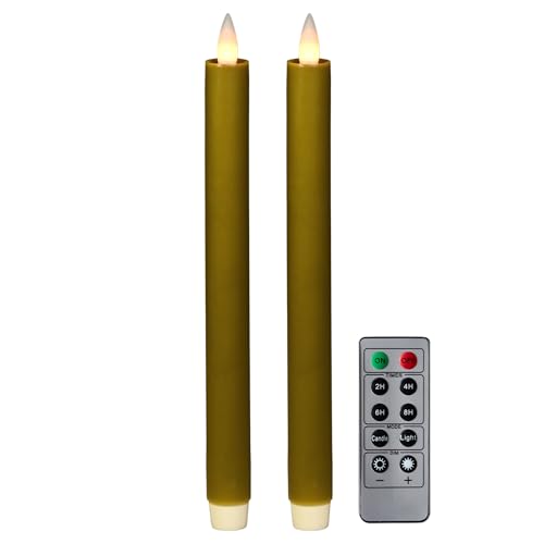 Image of Flameless Taper Candles Flickering with Remote and Timer, 3D Moving Flame Taper Candle Battery Operated to 400 Hours, 9 Inch Window Candles, (Light Brown)