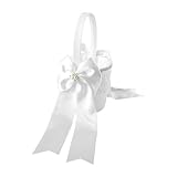 YIGZYCN Elegante almohada de anillos de ceremonia de boda con perlas de encaje satinado, decoración de lazo, cesta de flores para exhibición de joyas, pétalos, flores, niñas, anillos, cojín