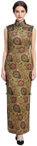 HangErFeng Premium Silk Cheongsam Women Sleeveless Auspicious Pattern Qipao Dress Green 3979 image 5