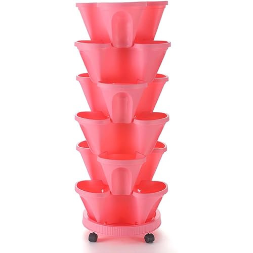 Fioriera verticale impilabile a torre – 6 ripiani in plastica per fragole e erbe aromatiche – vaso da fiori per interni ed esterni, decorazione per patio, balcone, veranda