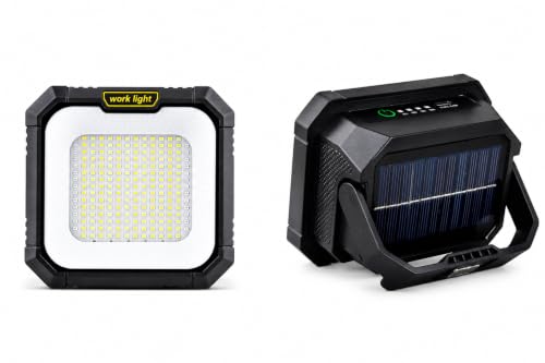 Image of Sarjak Solar Rechargeable LED Work Light with Type-C Fast Charging, USB Power Bank, Magnetic Base, Foldable Stand & Hook, Multi Lighting Modes, IP65 Waterproof Portable Flood Light for Camping