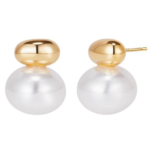 Bi&Yamigeo Pearl Drop Stud Earrings for Women 18K Gold Plated Big Round Pearl Pendant Dangle Dupes Jewelry for Wedding Bridal Bridesmaid Birthday
