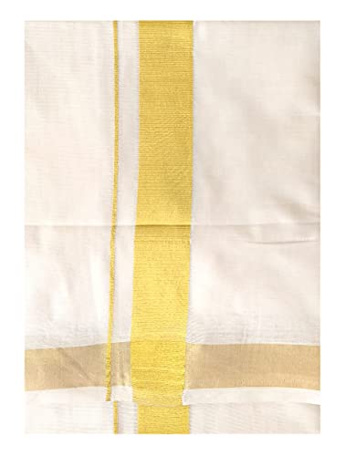 Image of Mens Rich Jari Border 100% Cotton Cream Dhoti 4.00 Meters Double Mundu /Vesti