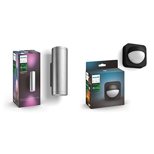 Philips Hue Appear [INOX] Wall Lantern + Outdoor Motion Sensor. White and Colour Smart Lighting for Outdoor, Garden, Terrace and Patio Light.