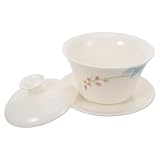 BESPORTBLE Taza de Cerámica Kung Fu con Tapa y Platillo Cuenco Tradicional Chino para Degustación de Té de Té Gongfu para Hogar y Oficina Diseño Clásico para Conservar Aroma y Calor
