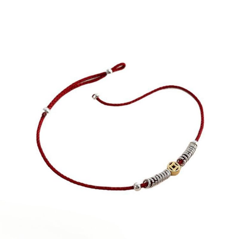 Pulsera de plata de ley 925 con cuentas de moneda roja, coreana, minimalista,...