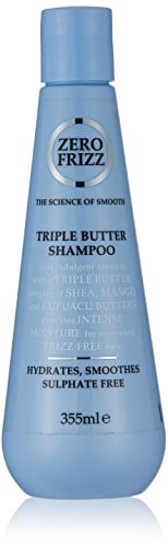 Image of Zero Frizz Triple Butter Shampoo 355 ml | Sulphate Free for Frizzy Hair | Shea Mango Cocoa Butter Hair Cleanser, Daily Anti Frizz Shampoo for Dry Damaged Hair | Hair Smoothening & Volume Boost