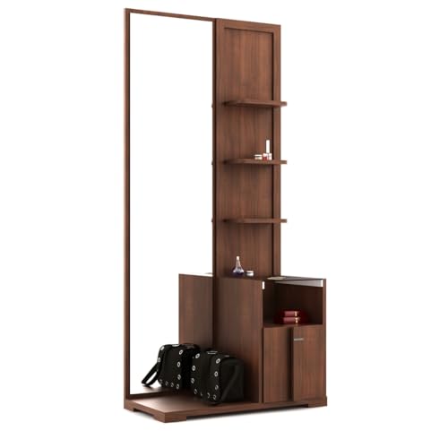 Image of Spacewood Dressing Table | Grace | 3 Year Warranty | 4 Shelves & 1 Drawer, Vanity Table for Bedroom, Living Room, and Home| Engineered Wood | Walnut Rigato