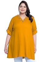 Indietoga Women's Plus Size Casual Formal Longline Tunic Tops (P10001461_ Mustard Solid_5XL)
