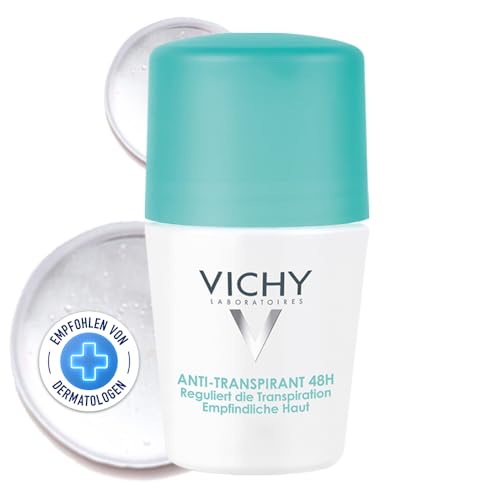 VICHY Anti-Transpirant 48h Roll-On, Langanhaltender Schutz bei starkem Schwitzen, Für Damen und Herren, Für empfindliche Haut, Ohne Alkohol und Parabene, Dermo Tolerance, 50 ml
