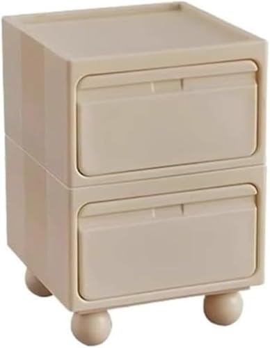 Multi-Functional 2-Tier Stackable Plastic Side Table with 2 Drawers - Compact Nightstand &amp; Small Coffee Table for Home Storage (Multi-Colored)