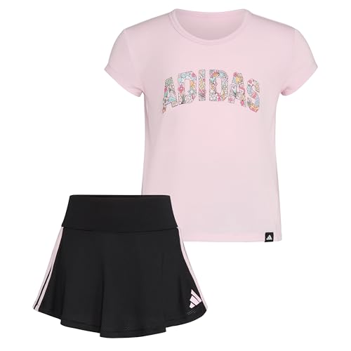 Image of adidas girls 2-Piece Short Sleeve Box Tee & Pleated Skort Set