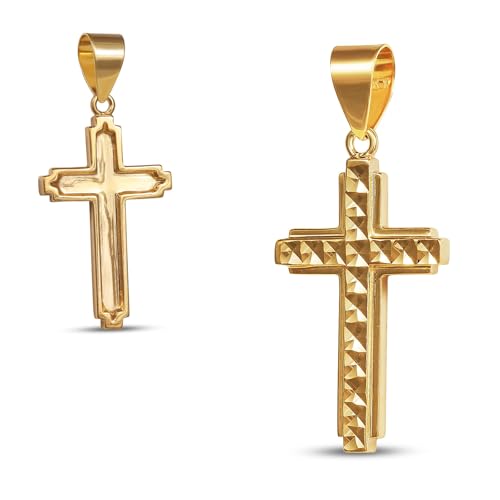 Italian 10K Solid Yellow Gold Diamond Cut Cross Pendant for Men & Women - Italian Real10K Yellow Gold Cross Pendants for Women Religious Faith Catholic Jewelry (1.6 gm)3