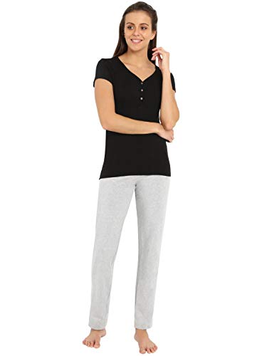 Image of Jockey UL03 Women's Super Combed Cotton Elastane Stretch Slim Fit Solid V Neck Henley Styled Half Sleeve T-Shirt