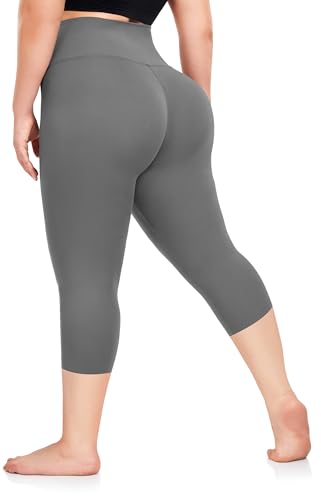 Image of FULLSOFT Plus Size Capri Leggings for Women- XL-4XL High Waist Tummy Control Stretchy Workout Yoga Pants Plus Capris