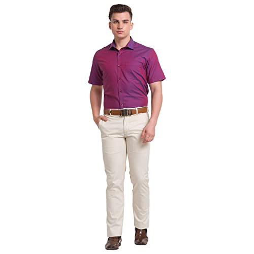Image of Park Avenue Men's Cotton Blend Solid Pattern Super Slim Fit Flat Front Formal Chinos