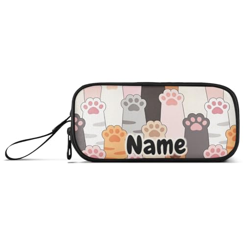 Image of Custom Cat Paw Prints Pencil Case Box Boys Girls Personalized Name Large Pencil Pouch Stationery Pen Bag Organizer for Kids Adults School Office