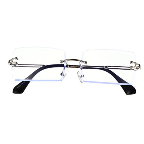 PartyKindom 1pair Fashion Rimless Sunglasses for Outdoor Activities Uv Protection Unique Style for Travel Shopping and Parties Transparent Lenses Comfortable Fit Photo Prop Accessory