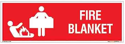 buysafetyposters.com - Fire Blanket Sign in English - PVC Sticker - (Rectangle, 12 inch X 4 inch, Multicolor)