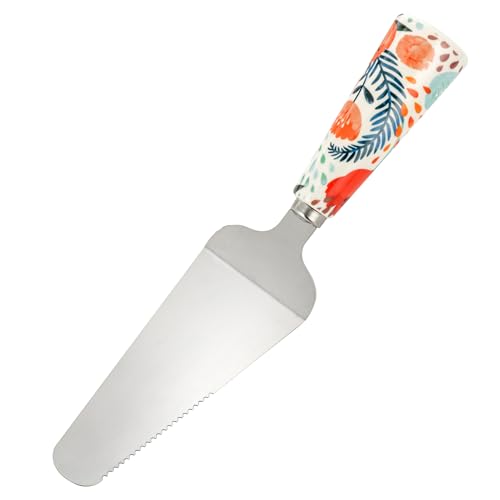 Baroni Home Paletta per Torta in Acciaio, Manico in Porcellana Decorata, Fantasie Papavero, Paletta Dolce 6x27x4 cm