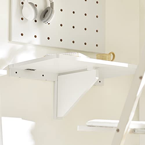 Haotian Fwt03-W, White Wall-Mounted Drop-Leaf Table, Folding Kitchen & Dining Table Desk, Home Office Table Desk Workstation, Computer Desk, Trestle Desk #TOP6