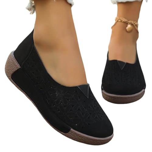 Women's Floral Ballet Flat Flats Shoes Slip On Flowers Round Toe Casual Dress Hollow Hole Summer Comfortable Work Office PU Leather Fashion Trendy Lazy with Eyelets Loafers3