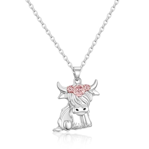 JEWAB Highland Cow Necklaces for Women Girls Animal Cute Highland Cow Gifts Dainty Necklace Jewellery for Birthday