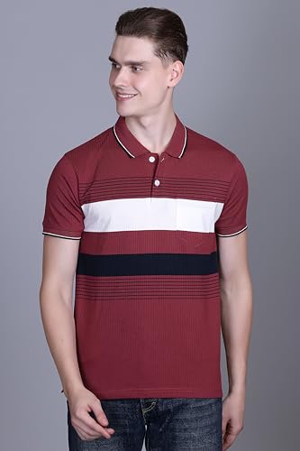 Image of SANE ORIGINALS T-Shirt for Men with Pocket || Textured Striped Polo for Men