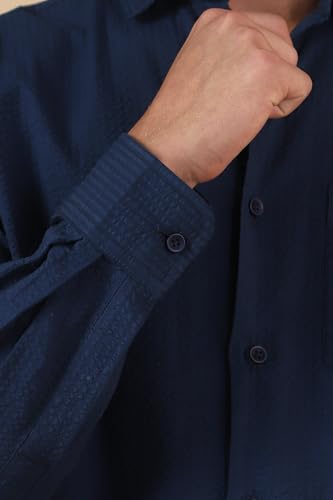 Image of FYLTR Men's Full Sleeve Casual Shirt - 100% | Regular Fit | Shirts for Men | Solid Color | Textured Shirt