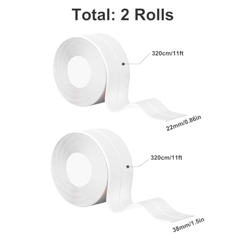 Image of White Caulk Tape for Bath & Kitchen,2 Rolls Caulking Tape Sealant Strip for Bathroom,Self Adhesive Caulk Strip tub Surround,Toilet Bowl Stick on Gel,Corner Kitchen Countertop Sealing Tool