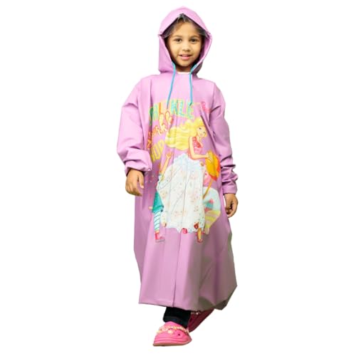 Image of ZEEL Kids Raincoat with Hood | Rain Coat for Girls | Cartoon Printed Rainwear | Barbie Print (EKG501, Purple, 3-4 Years)