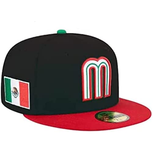 2Pcs Mexico Baseball Hat For Men 2023 World Baseball Classic Baseball Cap 59Fifty Fitted Hat Embroidery Sun Hat,Black+Green 7 1/2 #TOP3