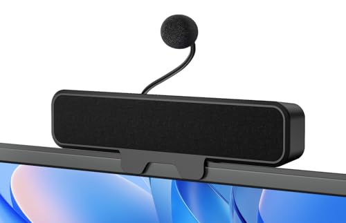 Plyee Audio Enceintes USB d'ordinateur avec Microphone détachable, Enceintes de Bureau Plug-and-Play avec Clip pour écran, Son stéréo et Graves, adaptées...