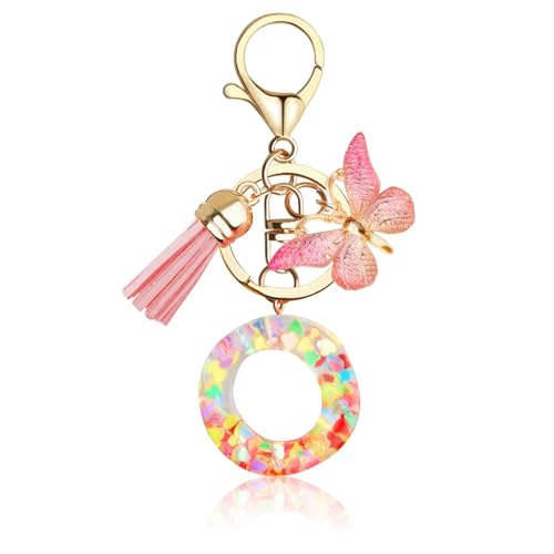 Supchamp Llavero niñas - Primera carta Llavero personalizado con carta Llavero rosa mujeres Adolescentes Escolar Llavero O