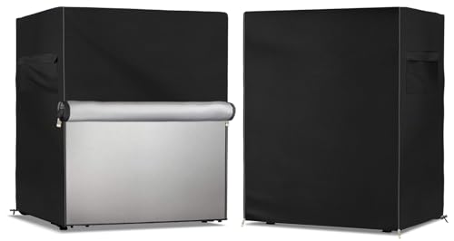 Outdoor Refrigerator Cover,600D Heavy Duty 100% Waterproof Upright Freezer Cover,Outside Stand Up Fridge Covers.Front Can Be Rolled-Up by Zippers.(Black,30" W x 33" D x 62" H)