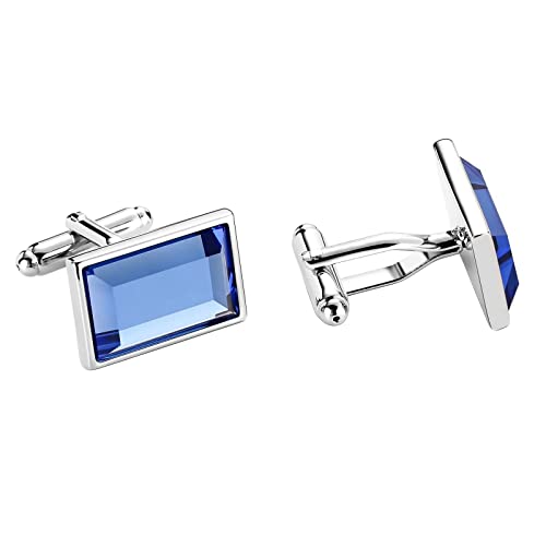 Mancuernas rectangulares de acero inoxidable con cristal azul para hombre