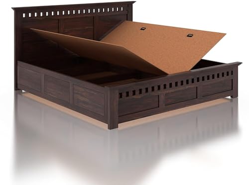 Image of FurnitureSheesham Wood Armania King Size Bed with Box Storage for Bedroom Solid Wood King Box Bed | Finish Color - Brown, DIY