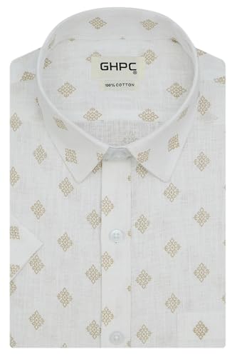 Image of GHPC Cotton Linen Printed Half Sleeves Regular Fit Formal Shirt for Men