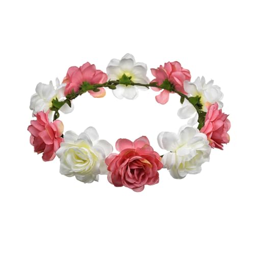 TTPSRY Diademas de Flores Corona de Flores Multicolor Tocados Elegantes y Reutilizables para Mujeres y Niñas Accesorios para el Cabello Fiestas Bodas y Playa (Coral)