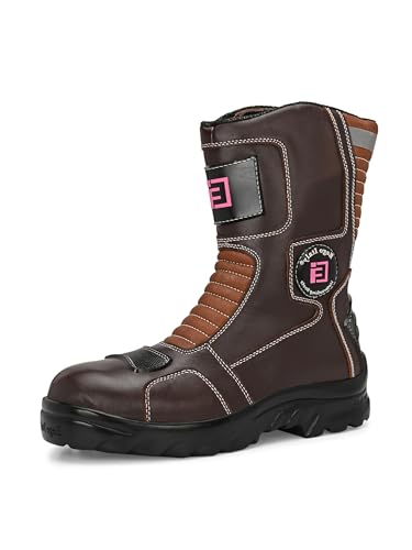 Image of Eego Italy Women's Biker boot /Motorcycle riding boot, real leather upper & anti slip sole with steel toe protection, padded socks, 3M Reflectors,lace free, with rubber gear protector