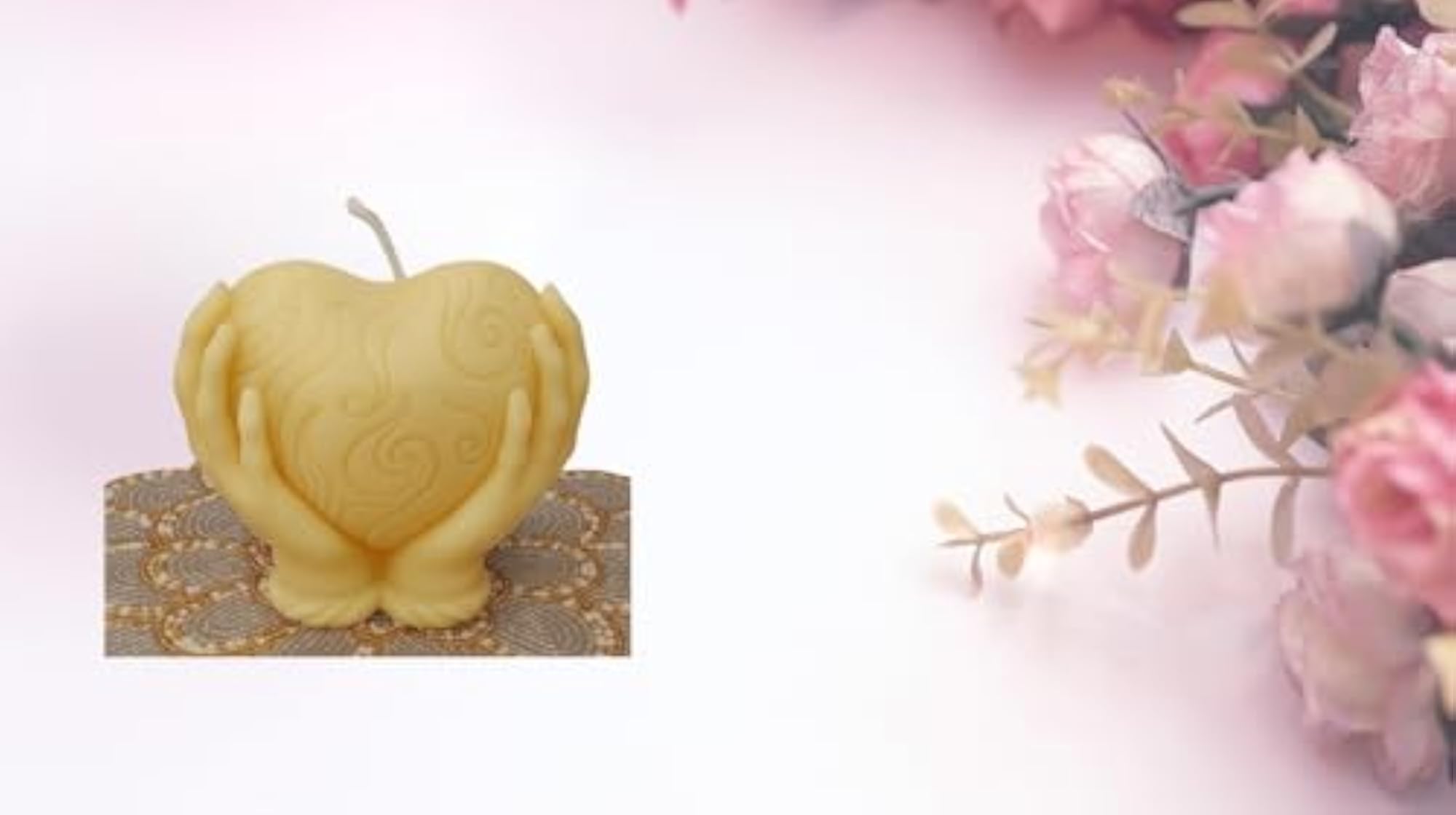 Decorative Beeswax Candle with Embossed Swirl Pattern, Cream Color