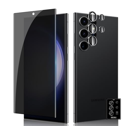 per Samsung Galaxy S23 Ultra 5G Privacy Vetro Temperato 1+1 Pezzi 3D Pellicola Protettiva + Fotocamera Lenti Durezza 9H Anti-Spy Senza Bolle Protezione Schermo