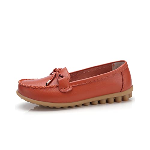 Image of Momuk Women's Penny Loafers Leather Driving Moccasins Slip On Boat Shoes Fashion Comfort Flats