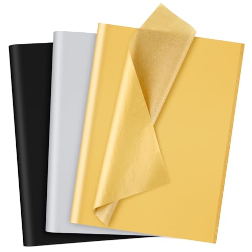 NEBURORA 60 feuilles de papier de soie multicolore noir or argent 3 couleurs papier d'emballage cadeau décoratif pour remise de diplôme, anniversaire, fête de...