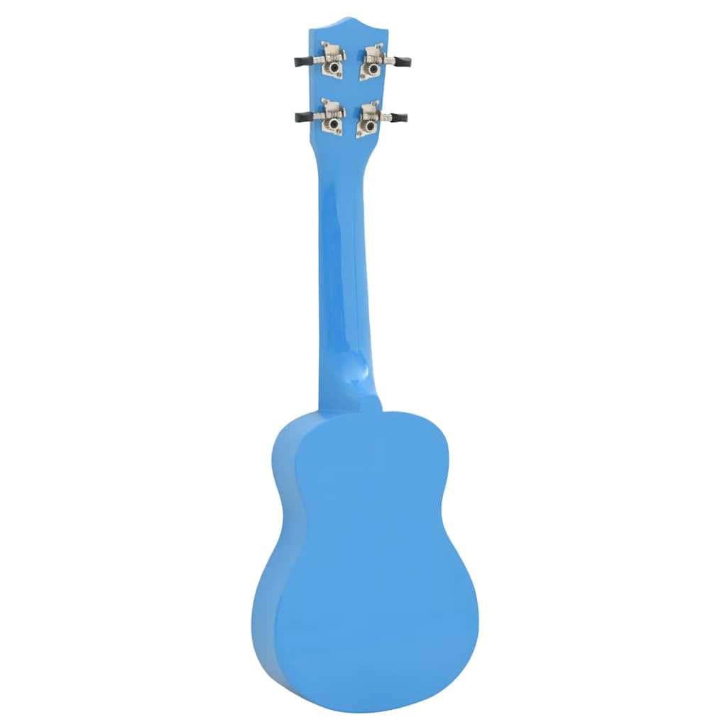 Juego de ukelele soprano de madera de tilo azul bebé 21 pulgadas con bolsa, 2 púas y escala para principiantes, escuela de música, conciertos y orquesta, instrumento de cuerda ligero para